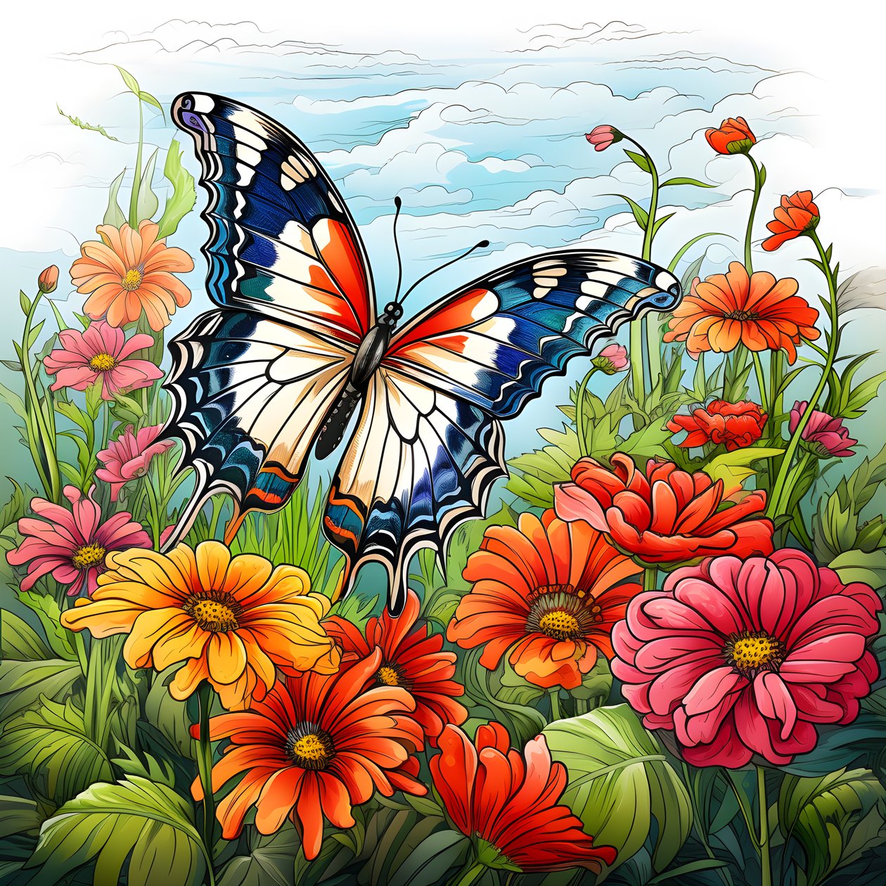 Butterfly on a Meadow with a Trellis of Flowers 3 by Kurt Heppke