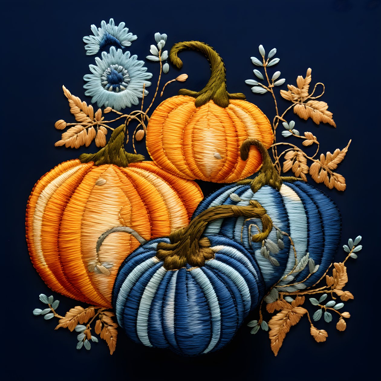 Embroidery Pumpkins in Blue Tones 4 by Kurt Heppke
