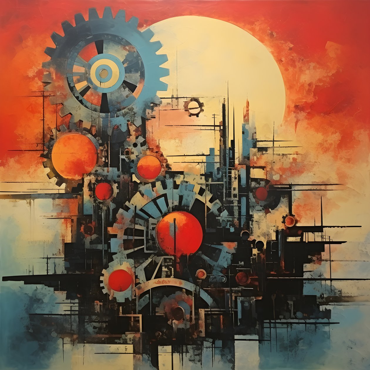 Cogs and Tools Abstract Sunrise 1950s by Kurt Heppke