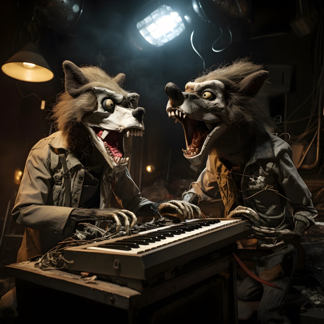 Creepy, Hairy, Broken Animal Animatronics Performing Music on a Stage by Kurt Heppke