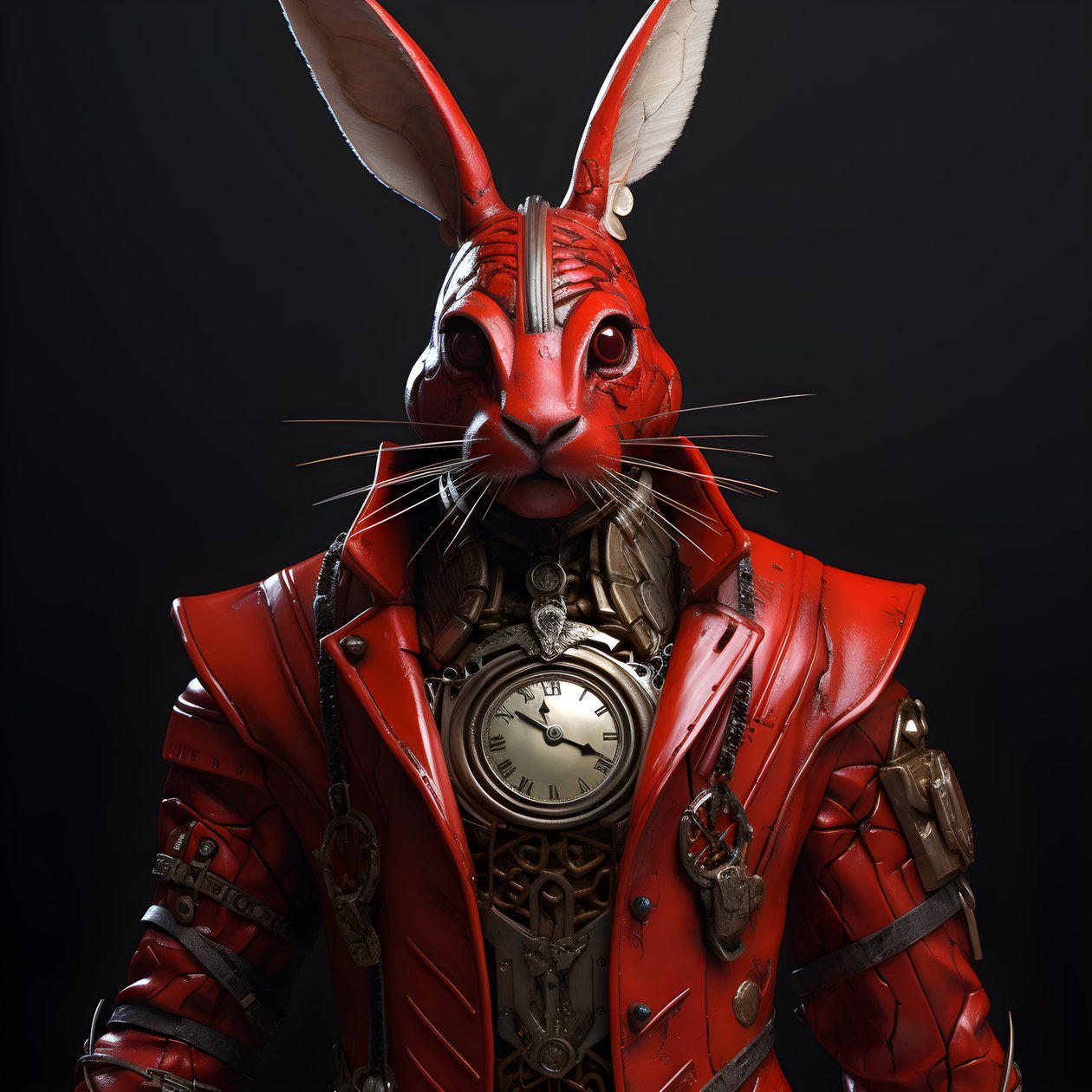 Male Anthropomorphic Cybernetic Clockpunk Android Rabbit in Red Tailcoat 1