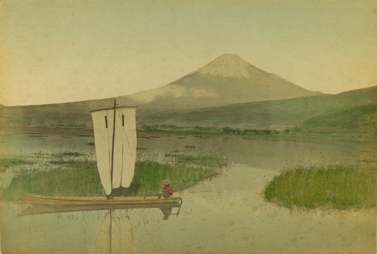 Mount Fuji with a Sailing Boat on Lake Hokome by Kusakabe Kimbei