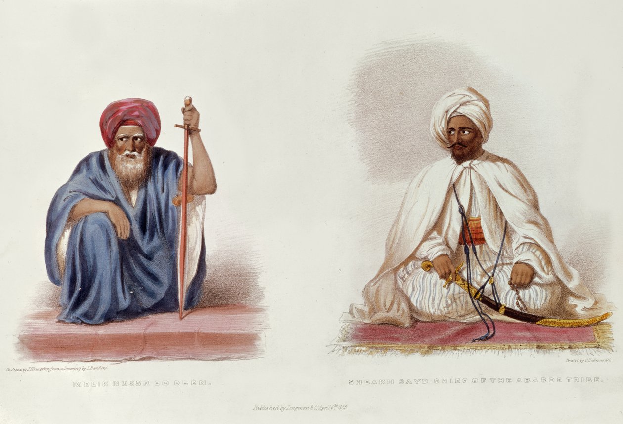 Melik Nussr Ed Deen and Sheakh Sayd, Chief of the Ababde Tribe, Illustration from Travels in Ethiopia by G.A. Hoskins by L. after Bandoni