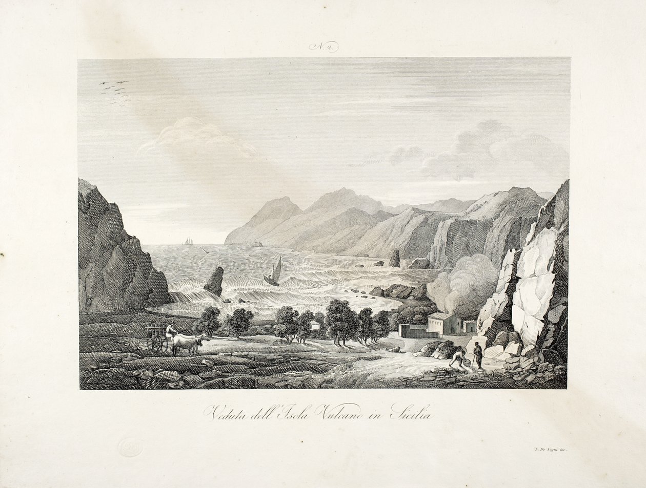 View of the Island of Vulcano, Sicily by L. de Vegni