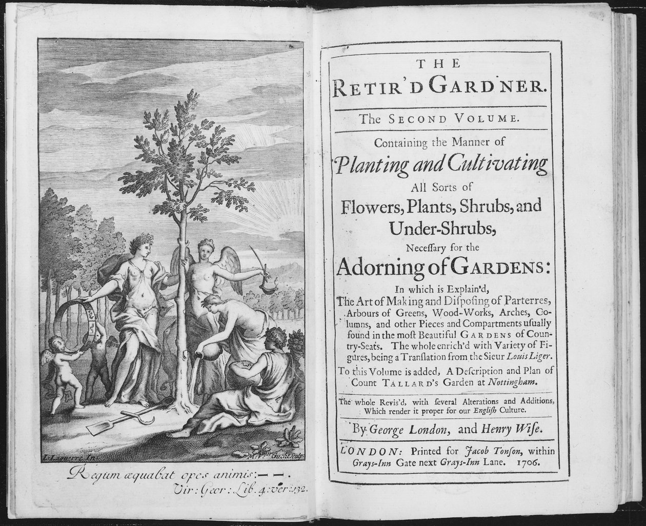 Frontispiece to The Retired Gardener by George London and Henry Wise, engraved by Van der Gucht, 1706 by L. Laguerre