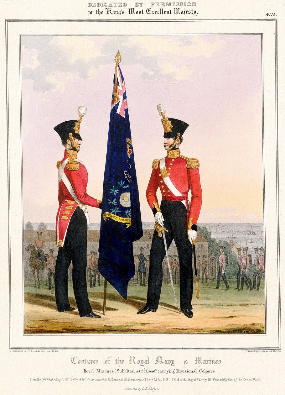 Costume of the Royal Navy & Marines. Royal Marines (Subalterns) 2nd Lt., c.1832 by L. and Eschauzier St. Mansion