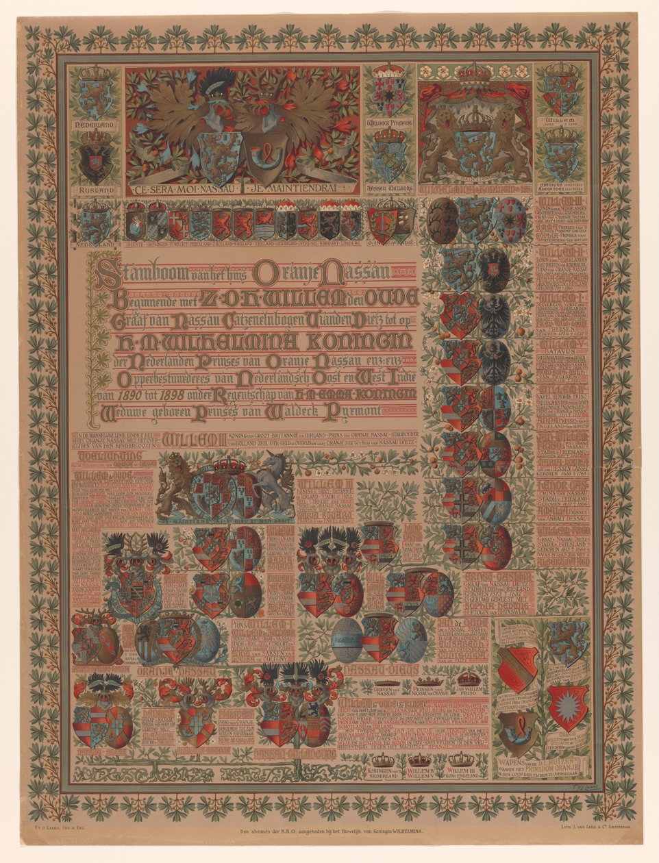 Family Tree of the House of Orange-Nassau (title on object: Family Tree of the House of Orange Nassau Beginning with His Highness William the Silent) by L. van Leer
