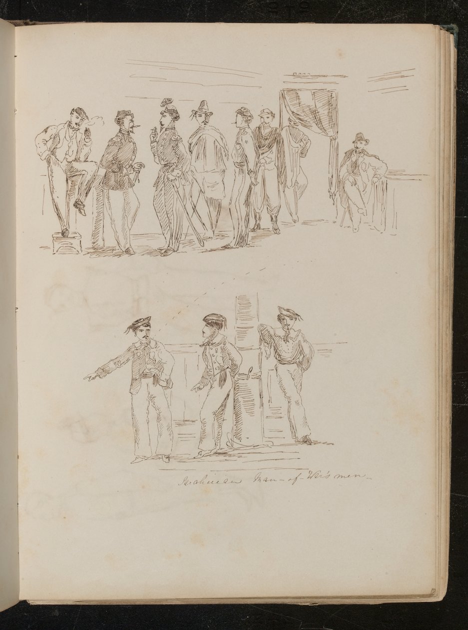 Study of eight soldiers standing in an interior, study of three Sardinian soldiers by Lady Butler