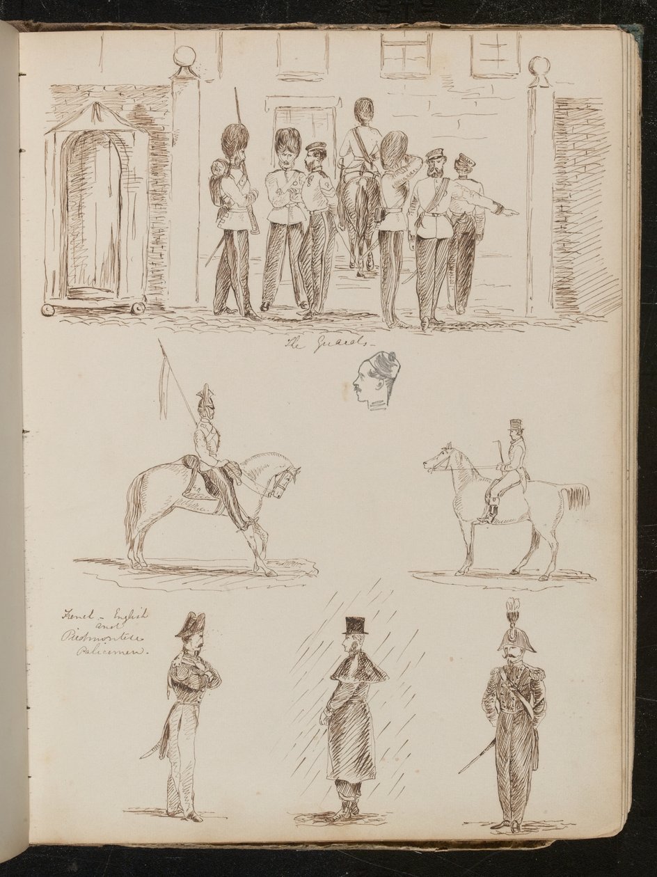 Study of "the Guards", Two Studies of Soldiers on Horseback, Three Studies of French, English and Piedmontese Policemen by Lady Butler