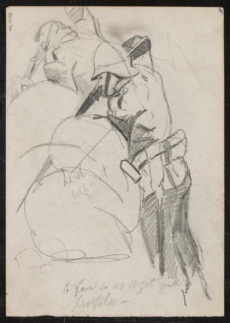 Two Soldiers Firing Downwards Over Sandbags, 1879 by Lady Butler