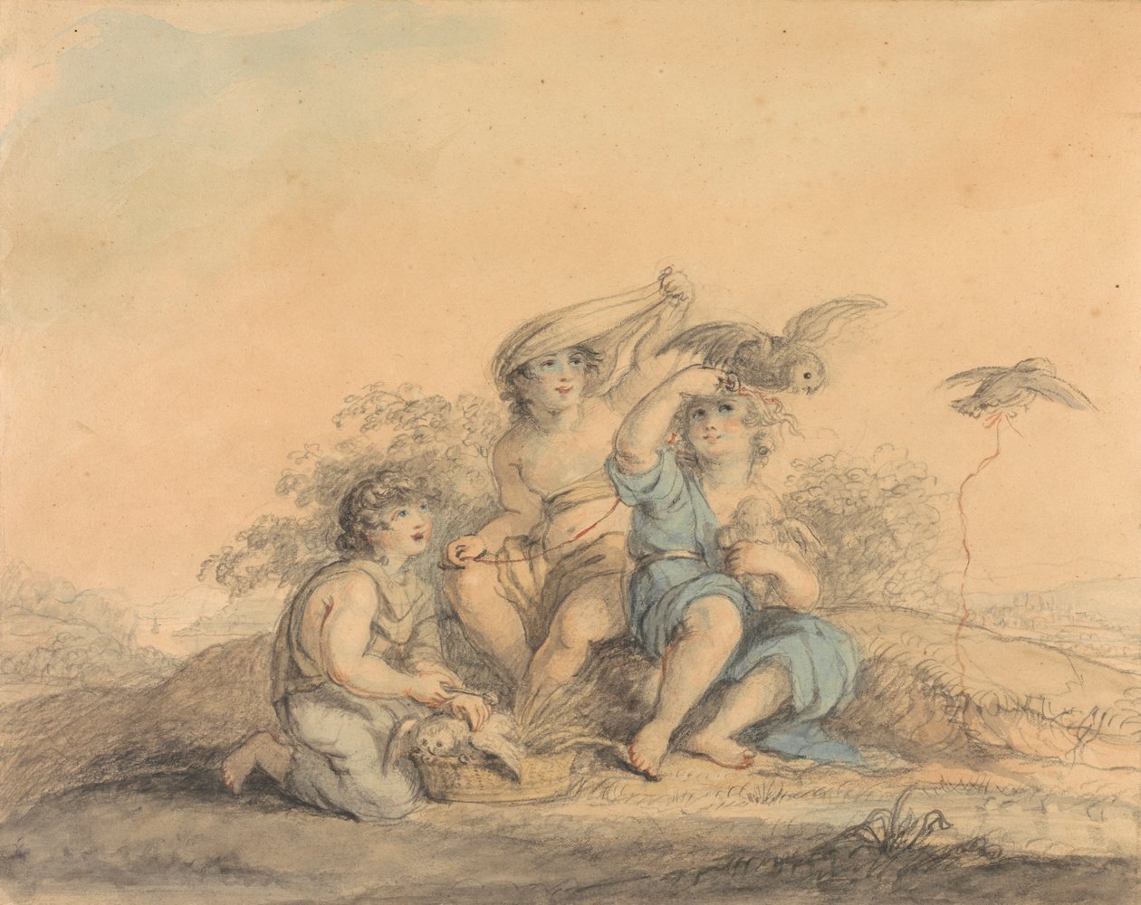 Children with Pet Owls by Lady Diana Beauclerk