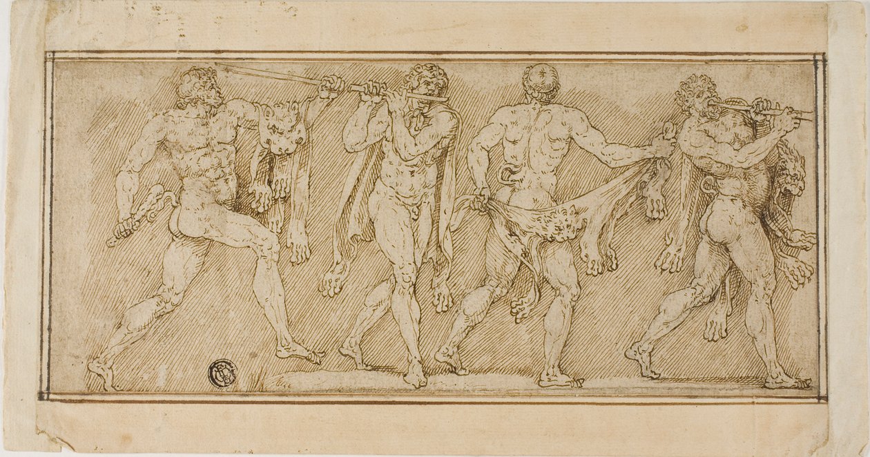 Frieze of Satyrs Wearing Lion Skins and Playing Pipes by Lambert Lombard