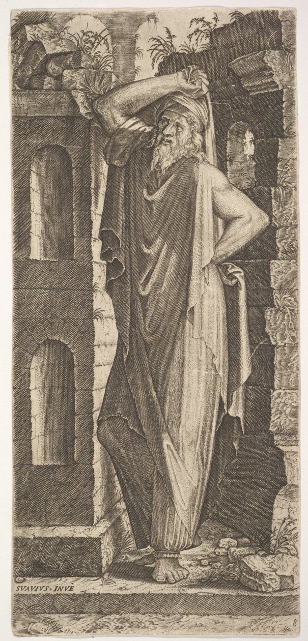 St. Philip, standing with his left hand on his hip and his right hand resting on his head, 1545 by Lambert Suavius