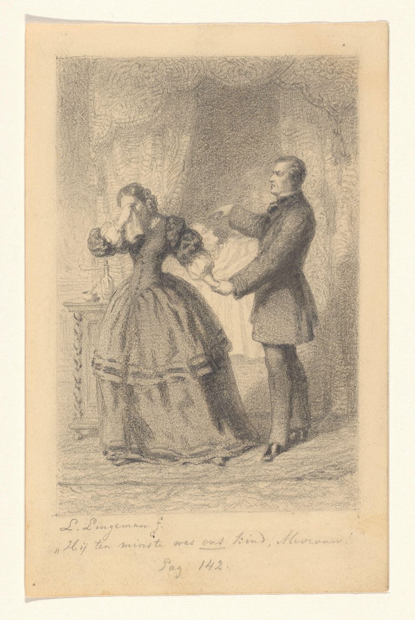 Couple at the Deathbed of Their Child (He Was at Least Our Child, Madam!) by Lambertus Lingeman (signed by artist)