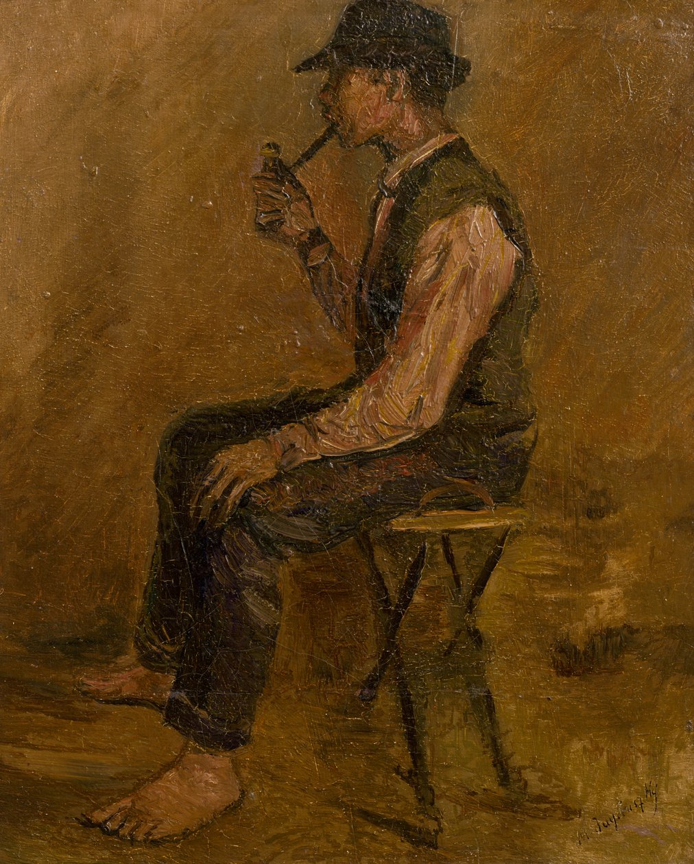 Study of a Seated Man with a Pipe by Laszlo Mednyanszky