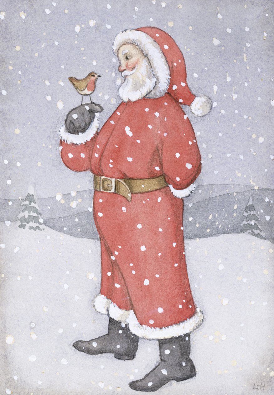 Father Christmas and a Robin by Lavinia Hamer