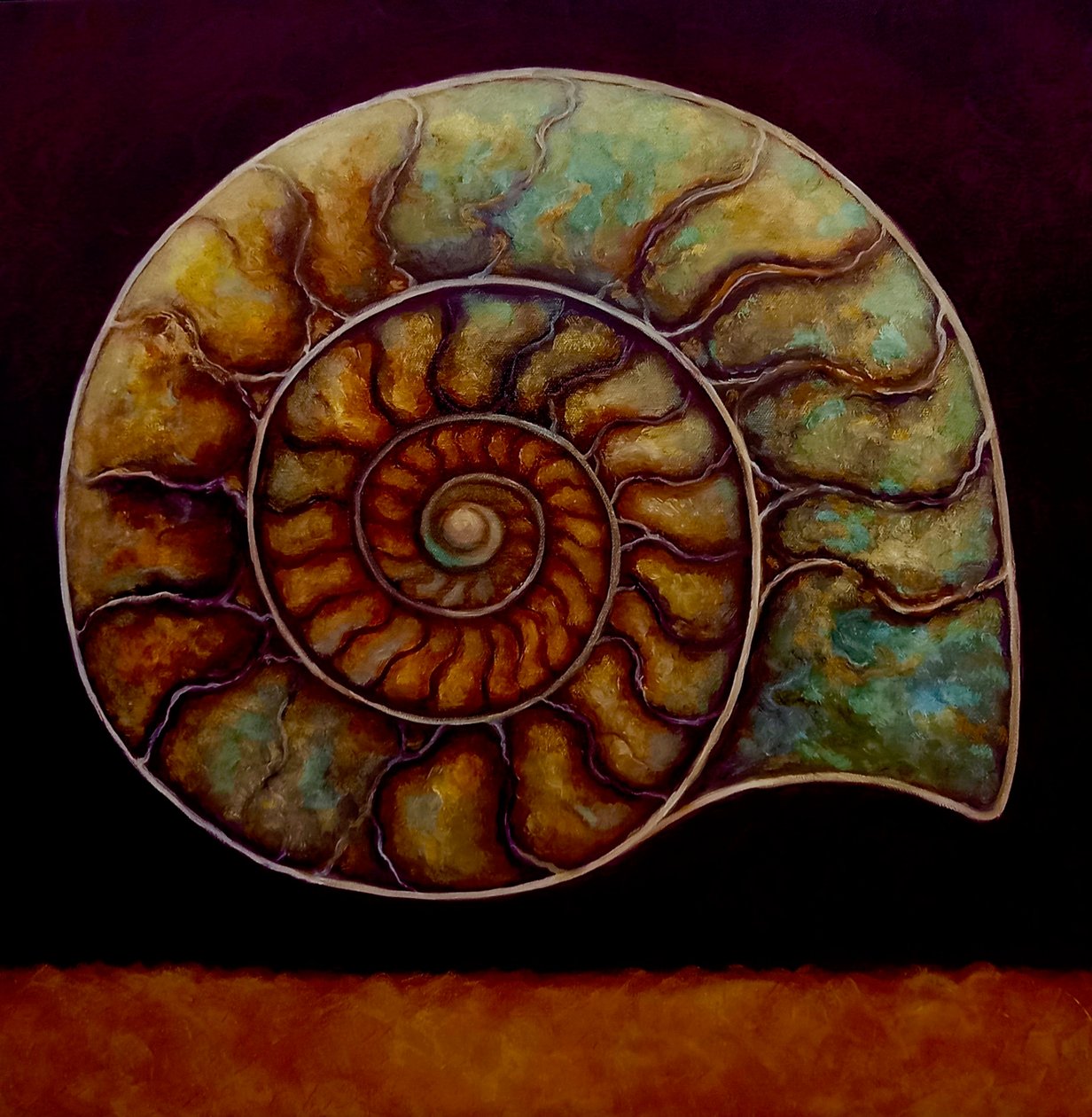 Ammonite Gold and Burgundy by Lee Campbell