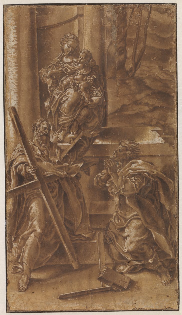 Madonna with Child and Apostle Andrew (left) and Saint Jude (right) by Lelio Orsi