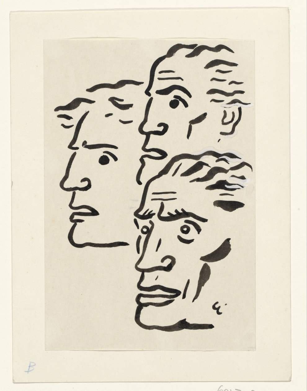 Three Male Faces by Leo Gestel (signed by artist)