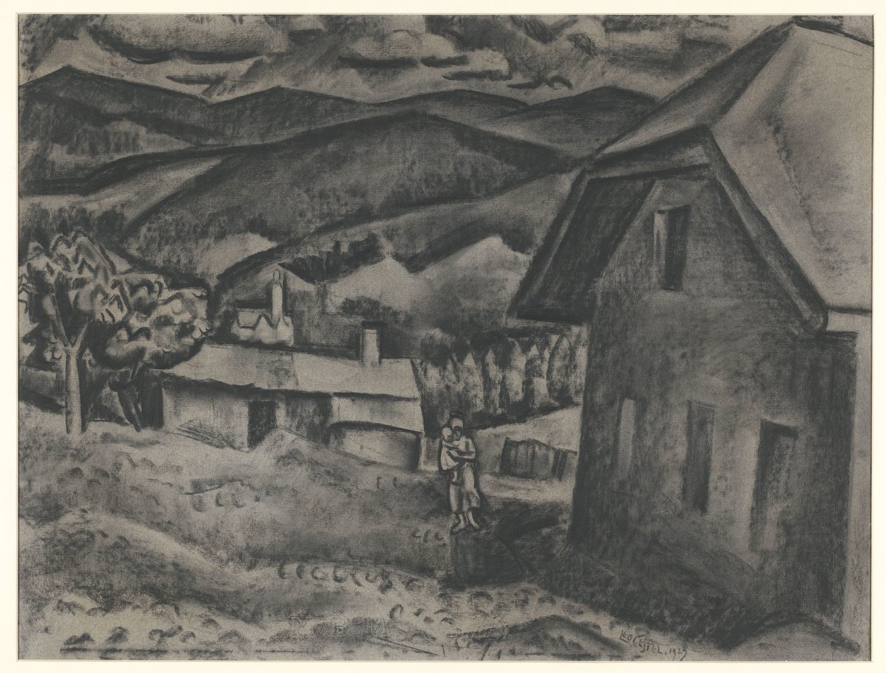Landscape with Woman with Child in Front of a House by Leo Gestel (signed by artist)