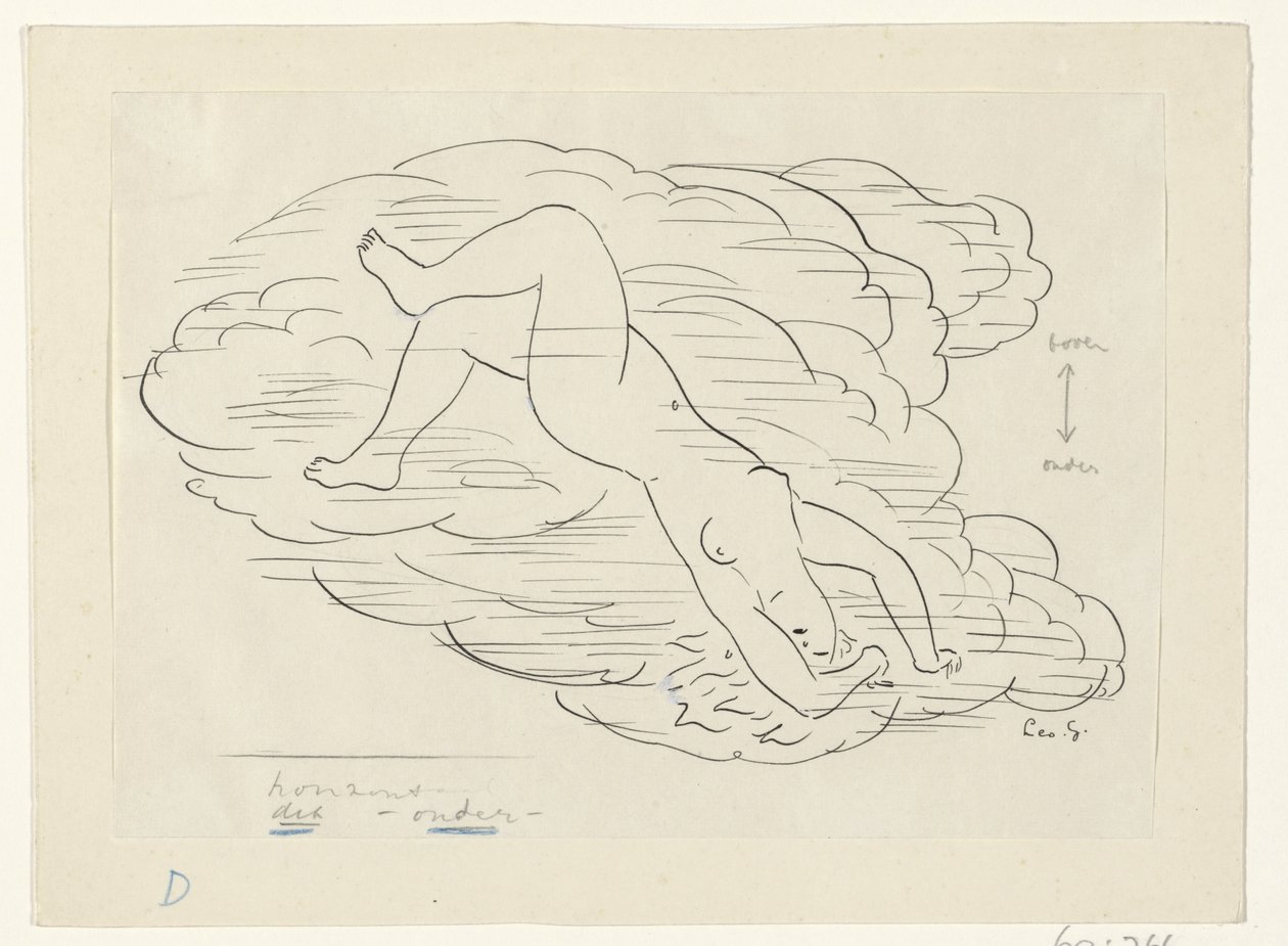 Naked Woman in the Clouds by Leo Gestel (signed by artist)