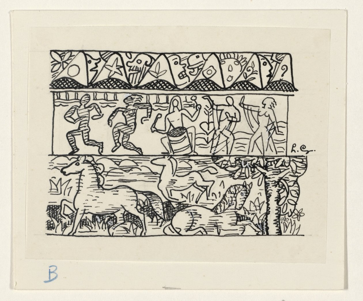 Horses, Dancing People, and Masks by Leo Gestel (signed by artist)
