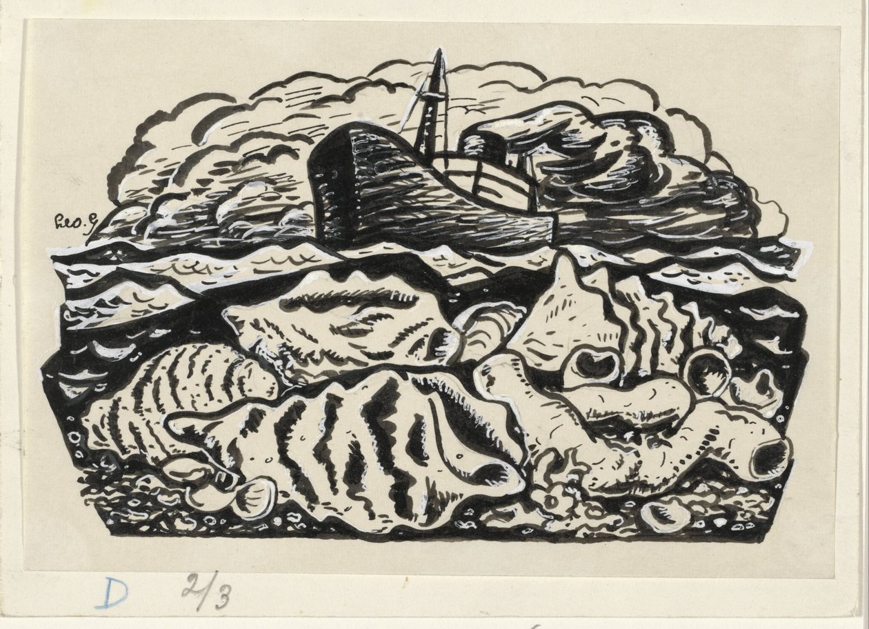 Steamship at Sea with Shells on the Beach by Leo Gestel (signed by artist)