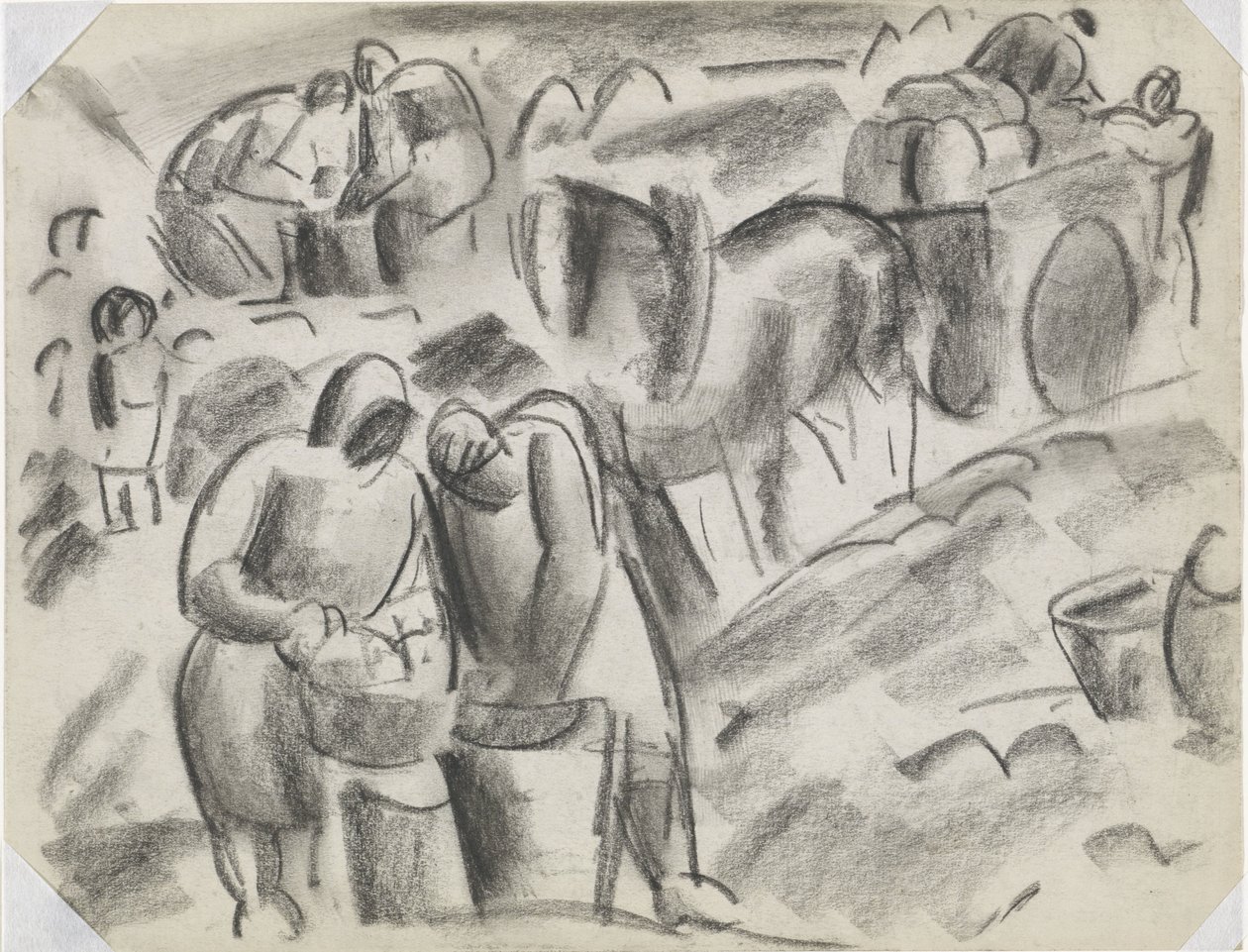 Potato Diggers in the Field with Horse and Wagon by Leo Gestel