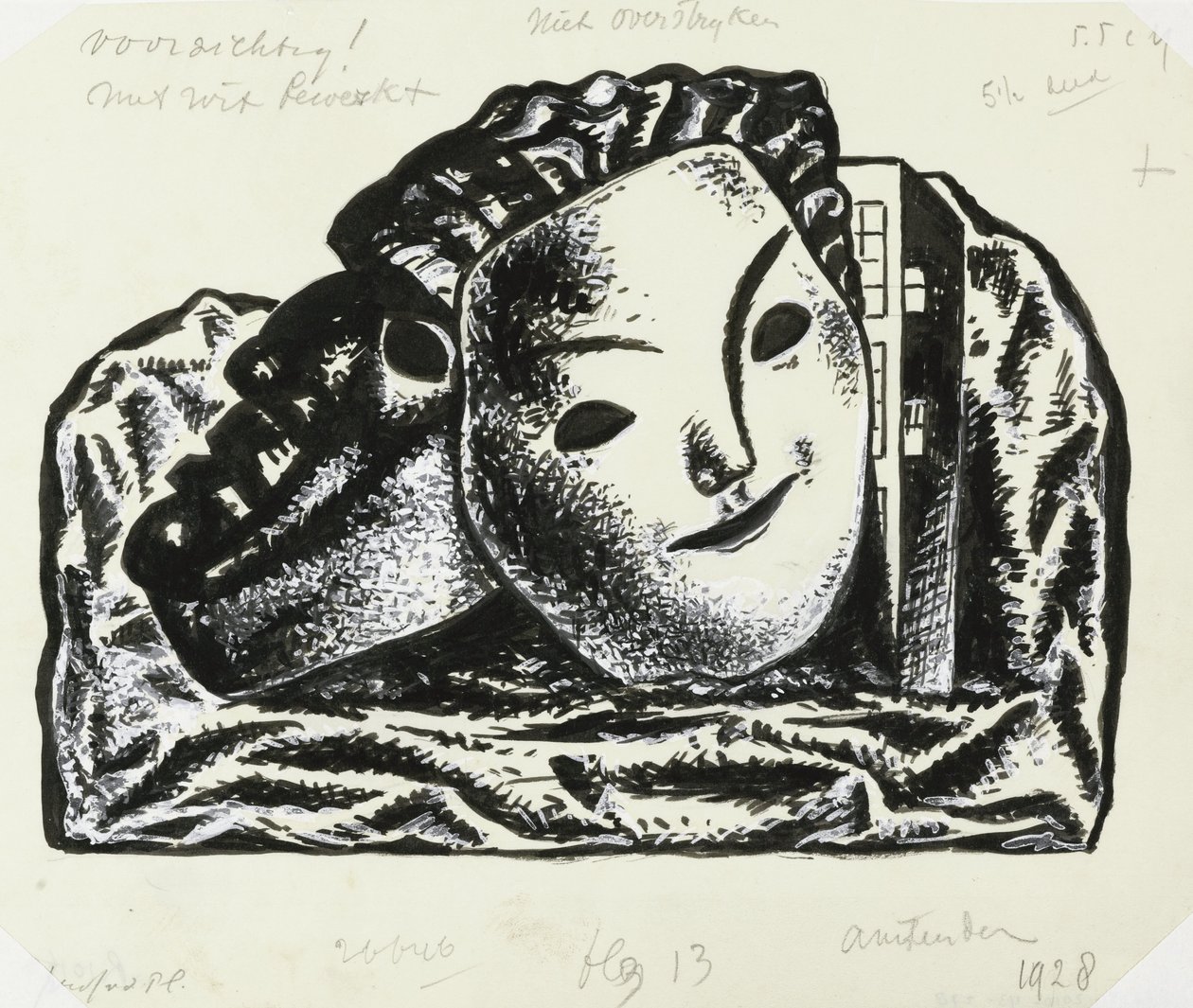 Two Masks for Building and Rocks (sketch) by Leo Gestel