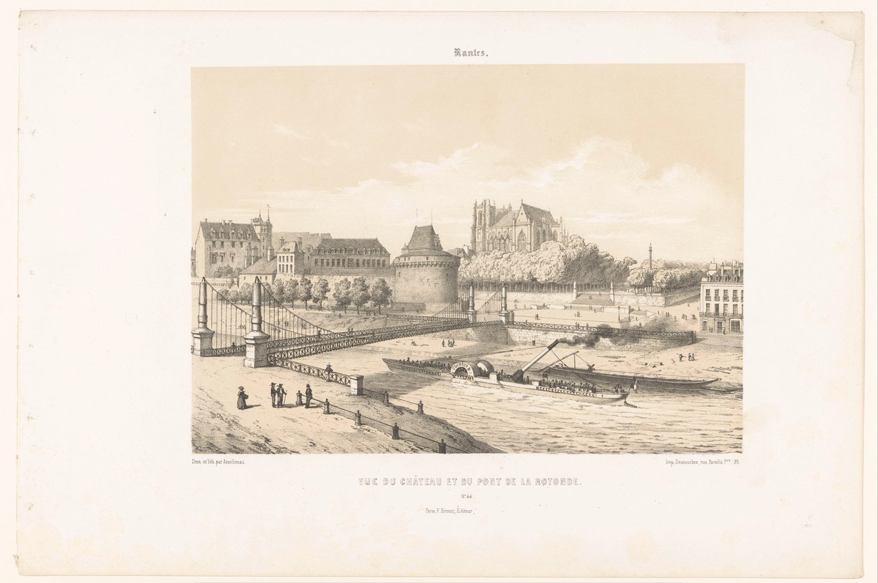 View of the Castle and the Pont de la Rotonde over the Loire in Nantes (Contemporary France) by Leon Auguste Asselineau