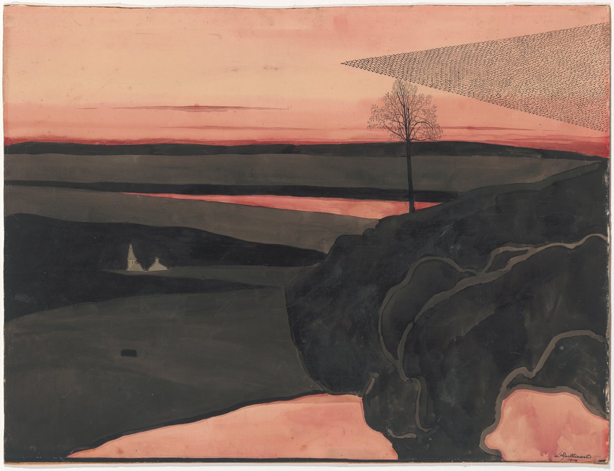 Landscape under a Red Evening Glow with Migratory Birds by Leon Spilliaert
