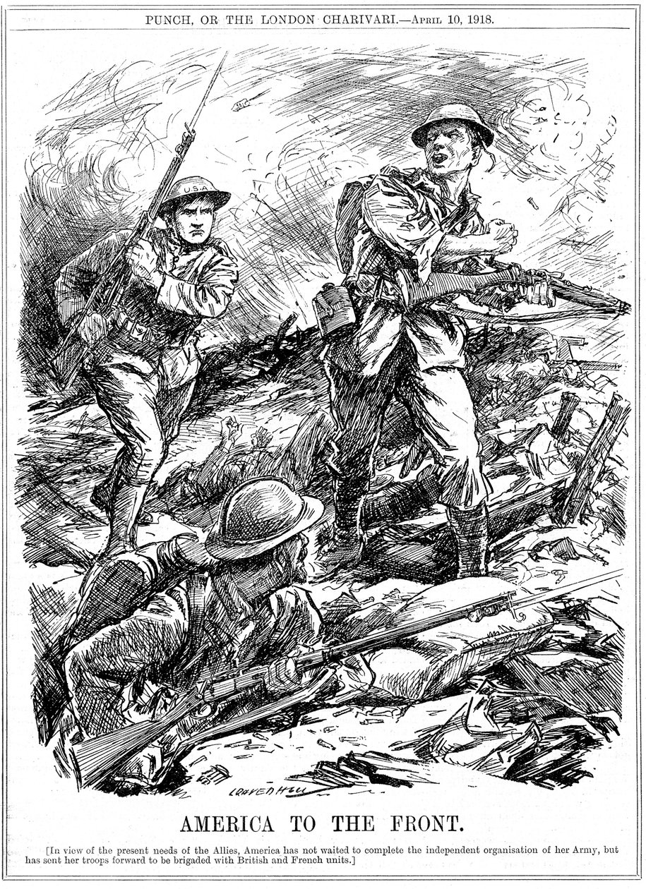 American reinforcements to aid the Allied troops before the main US Army arrived, World War 1 by Leonard Raven Hill
