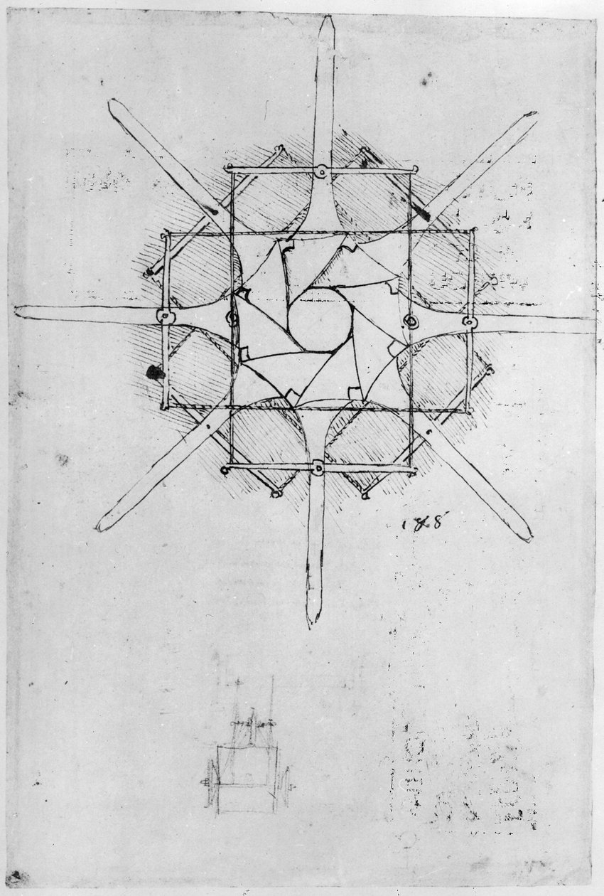 Design for a folding Capstan handle by Leonardo da Vinci