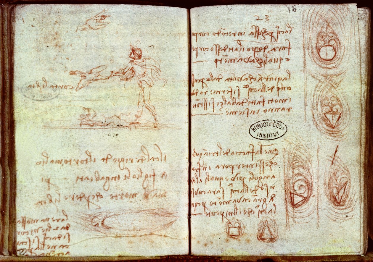 Study of the Different Aerodynamic Qualities of Varying Forms with a Sketch of a Man and Two Birds, Ms 7 by Leonardo da Vinci