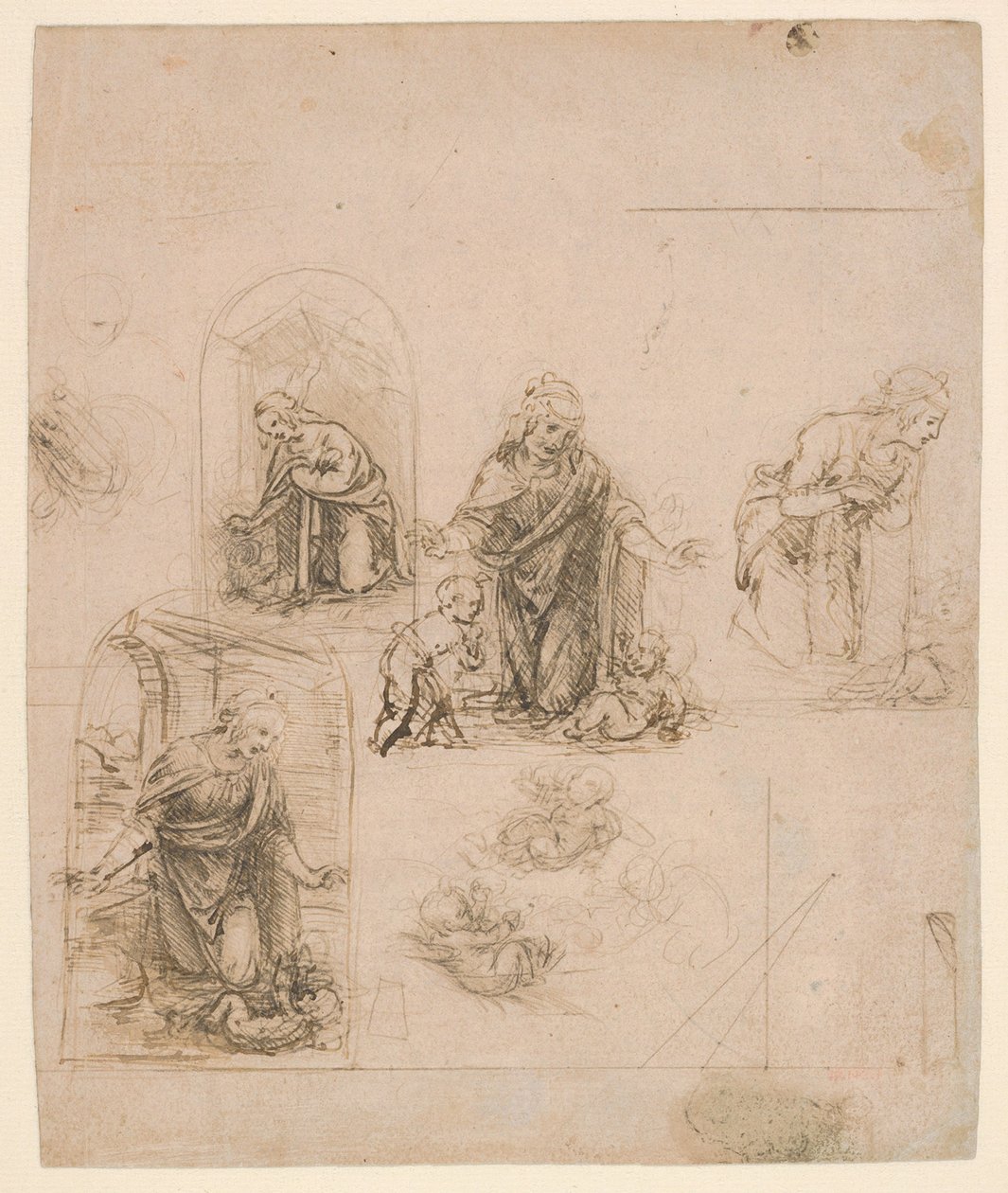 Compositional Sketches for the Virgin Adoring the Christ Child by Leonardo da Vinci