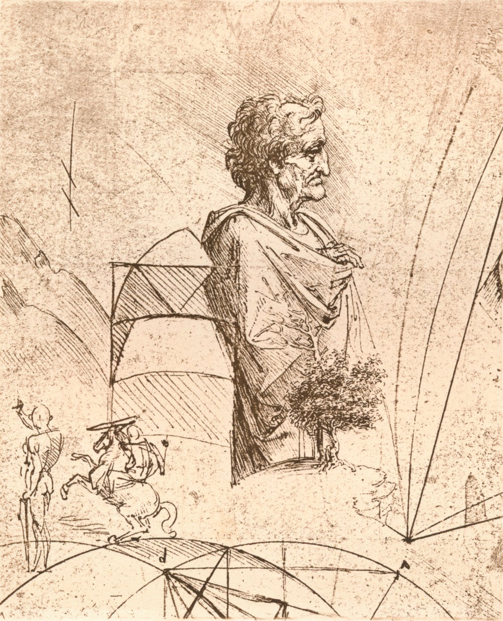 Drawing of a bust and minor sketches, c1472-c1519 by Leonardo da Vinci