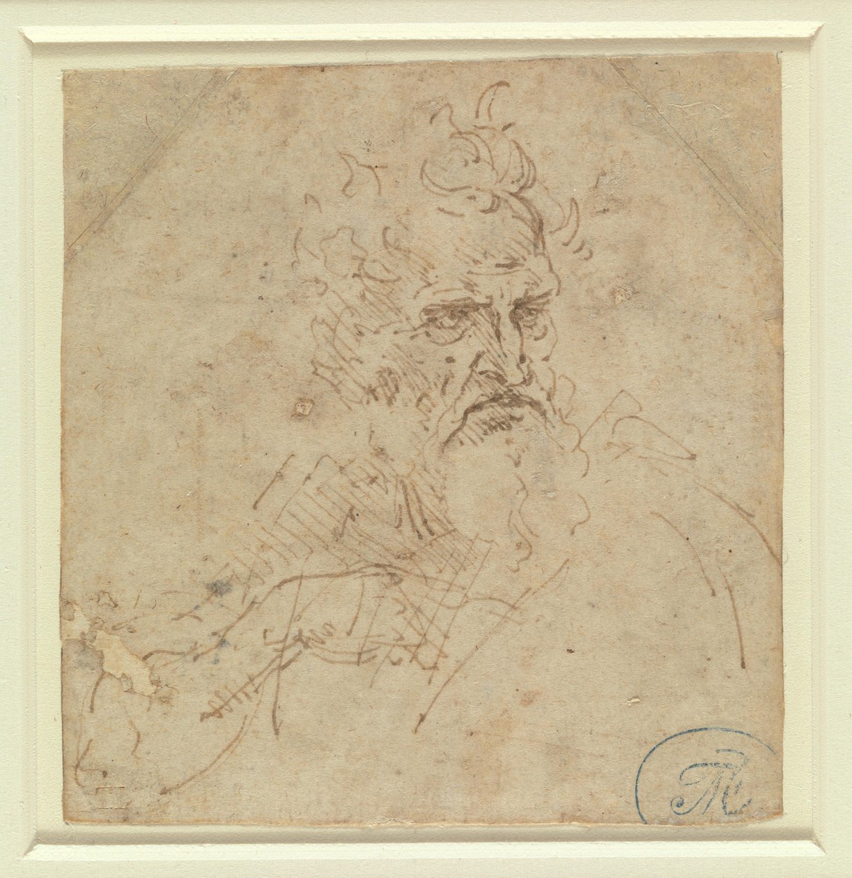 Head of a Grim-Looking Old Man with Right Arm by Leonardo da Vinci