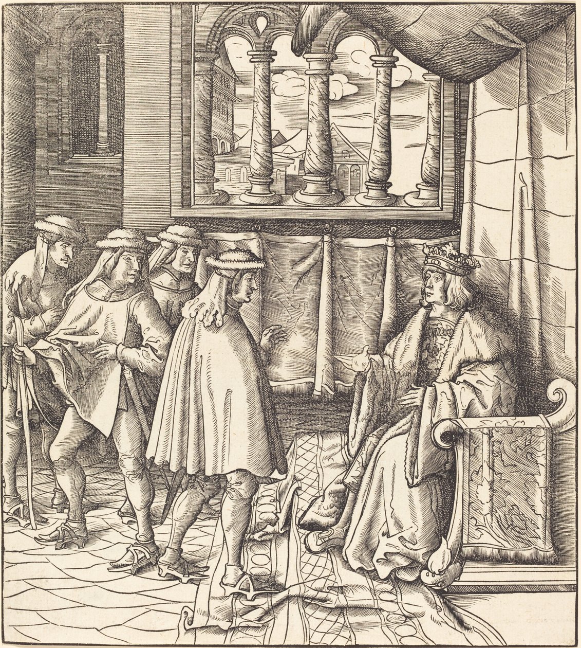 A King on a Throne, Before Him Four Men by Leonhard Beck