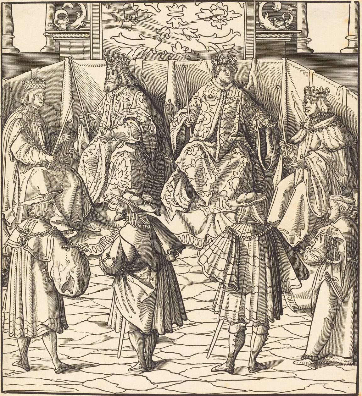 Assembly of Four Kings, in the Foreground Four Men by Leonhard Beck