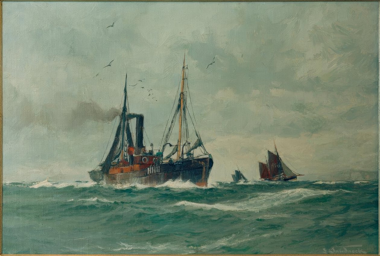 Fishing Steamer and Two Finkenwerder Ewer by Leonhard Sandrock