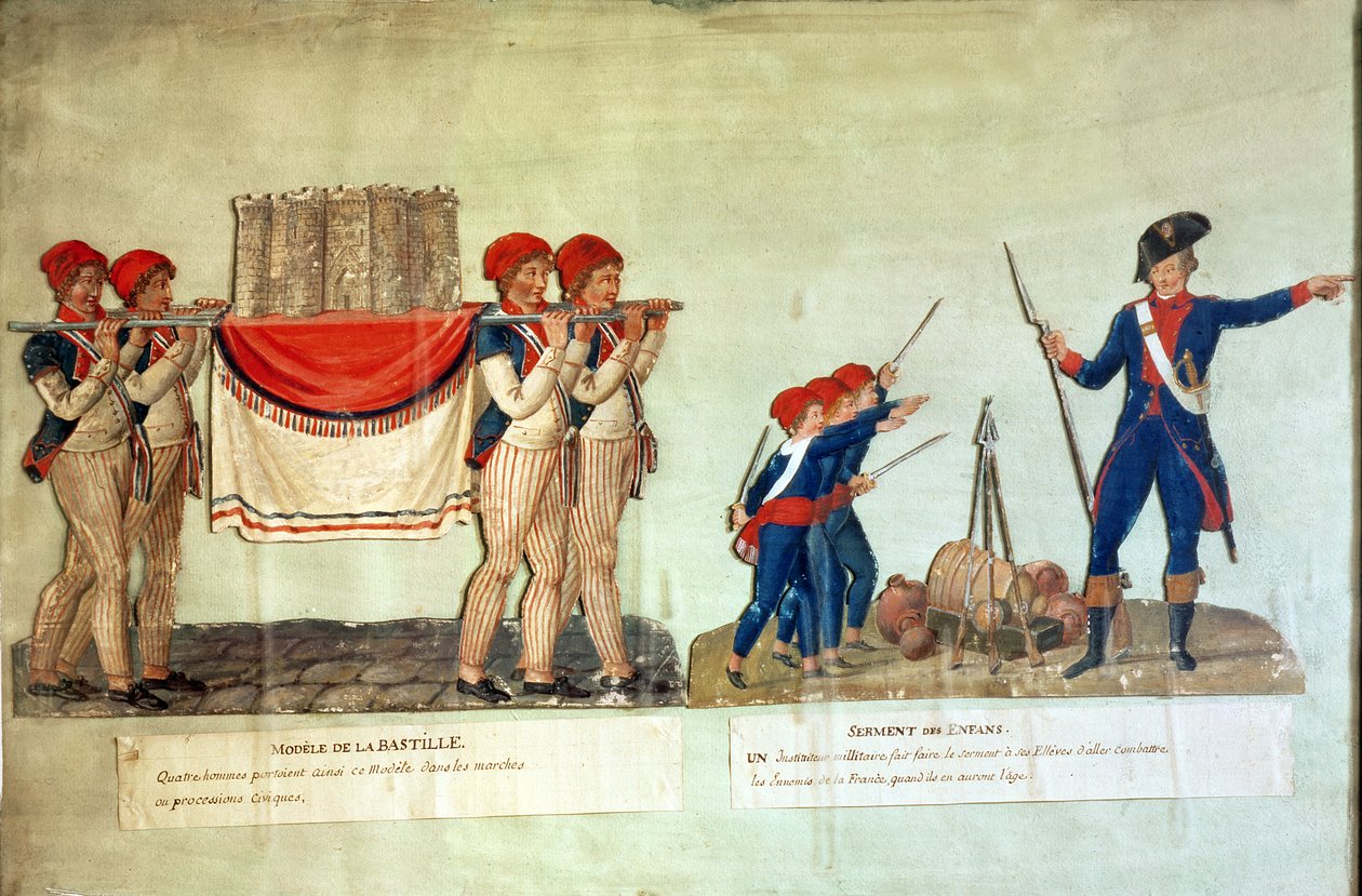 Carrying of the Model of the Bastille and Soldier Giving a Lecture to the Children, c.1790 by Lesueur Brothers