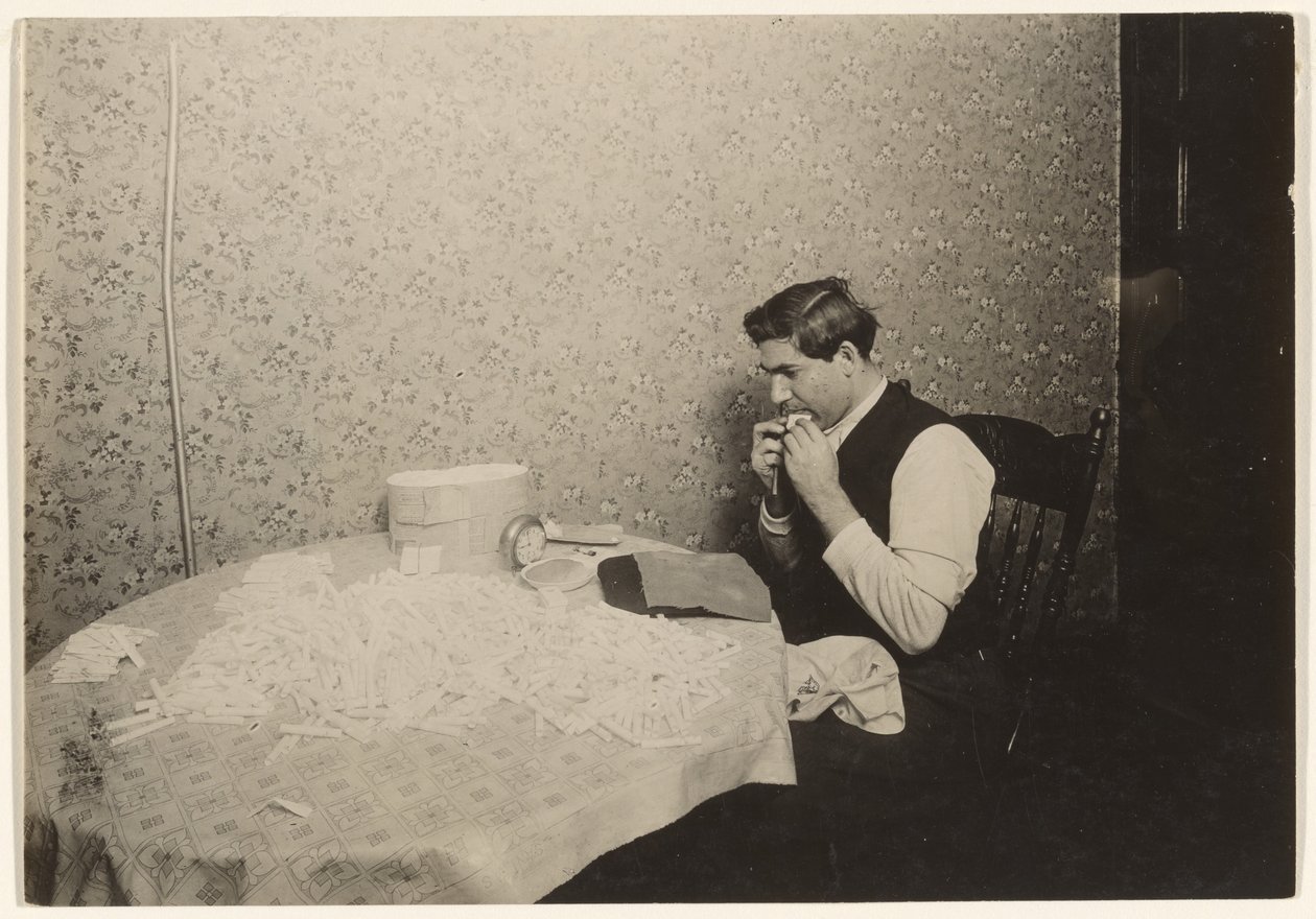 Rolling Cigarettes in N.Y. Tenement [Homework] by Lewis W. Hine