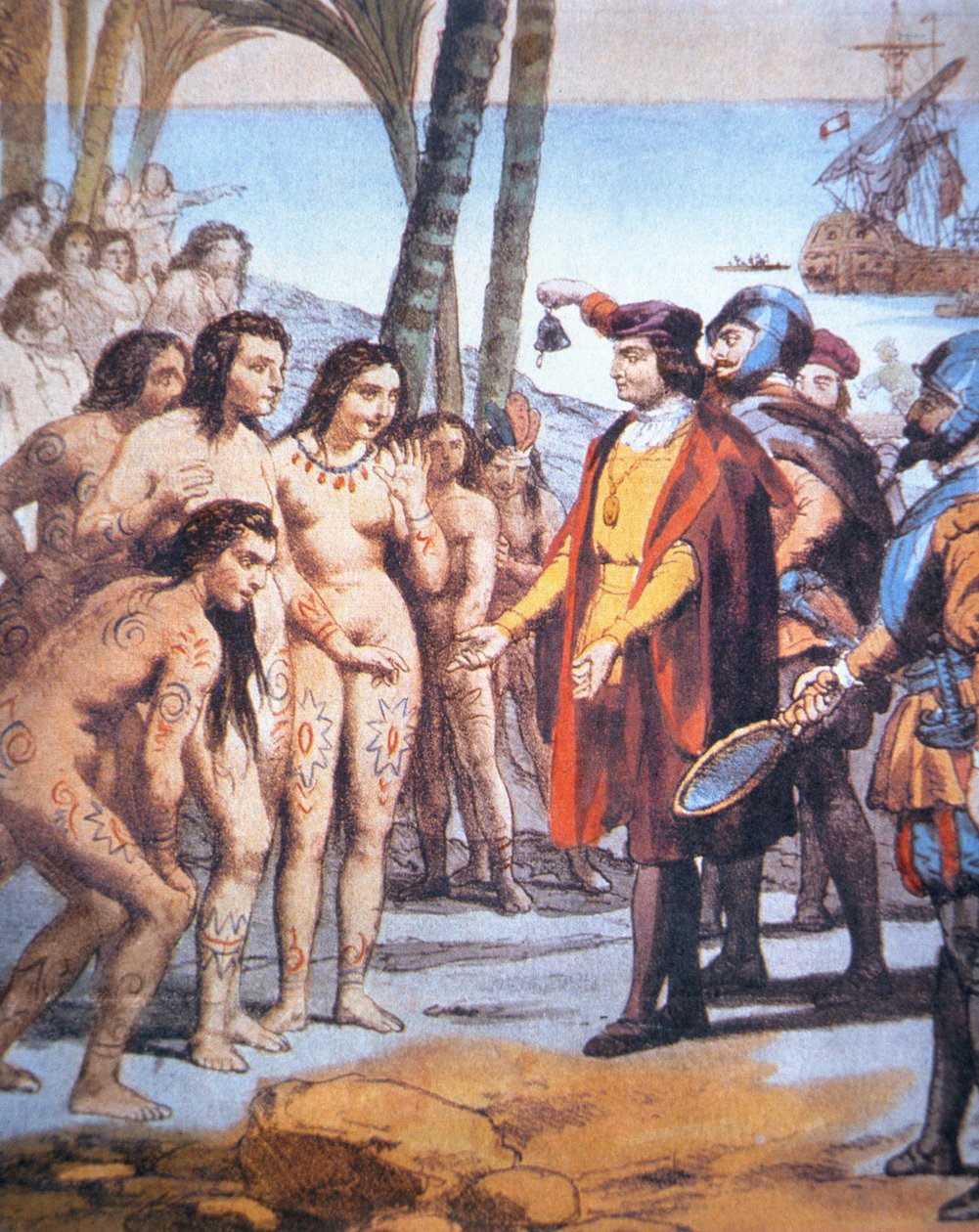 Christopher Columbus lands in the New World in 1492 and is greeted by Taino Indians by Unbekannt Unbekannt