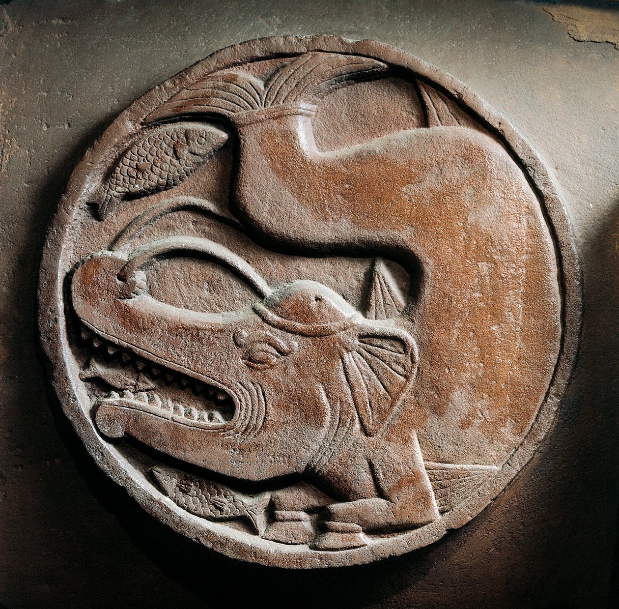 Medallion with Marine Animal from Head of Elephant Devouring Fish, Relief from Stupa of Bharhut, 2nd Century BC by Unbekannt Unbekannt