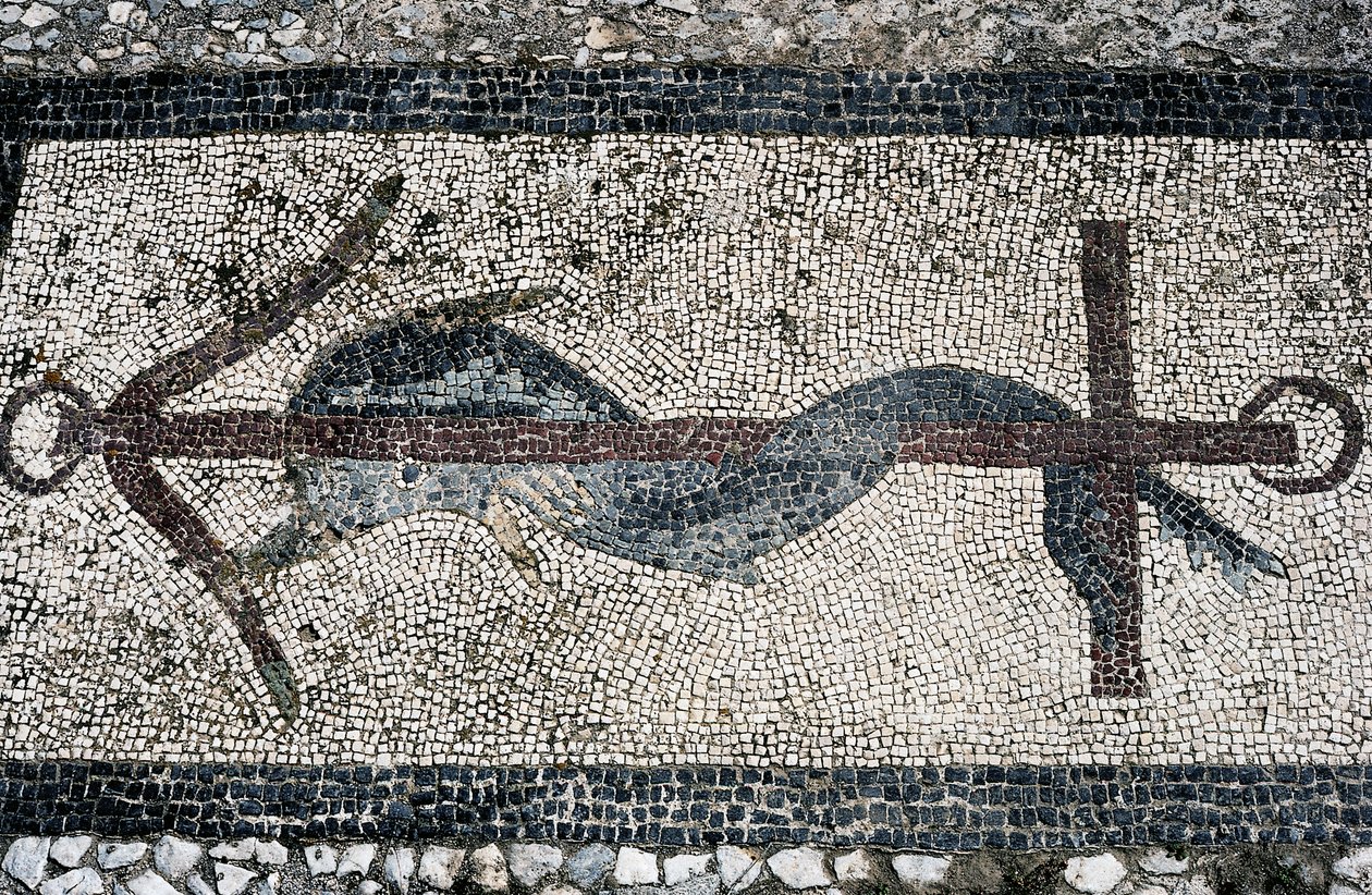 Mosaic depicting dolphin and anchor, Delos island by Unbekannt Unbekannt