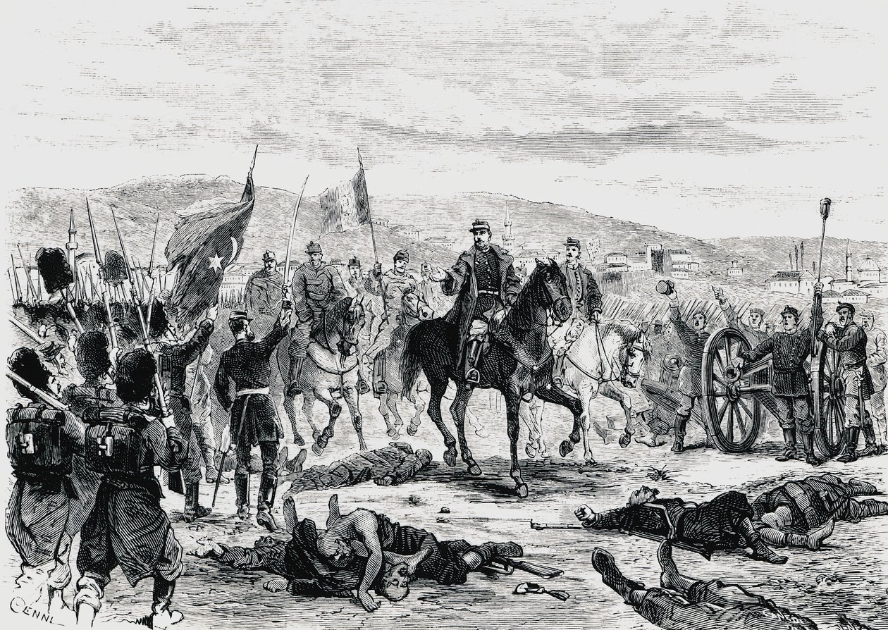 Prince Carol of Romania inspecting the troops after the fourth battle of Pleven, Russian-Turkish war by Unbekannt Unbekannt