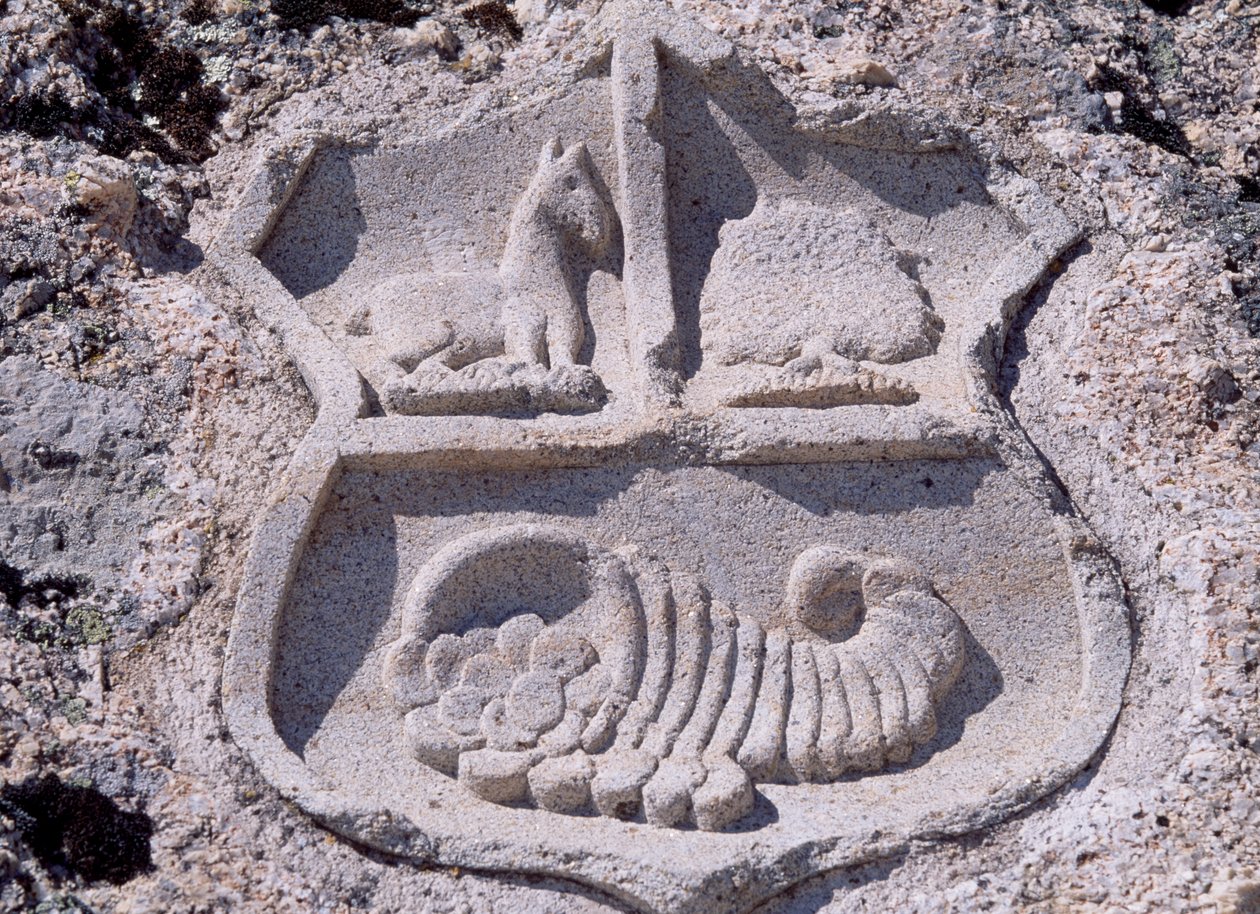 Castle of the Dukes of Albuquerque, Architectural detail showing coat of arms by Unbekannt Unbekannt