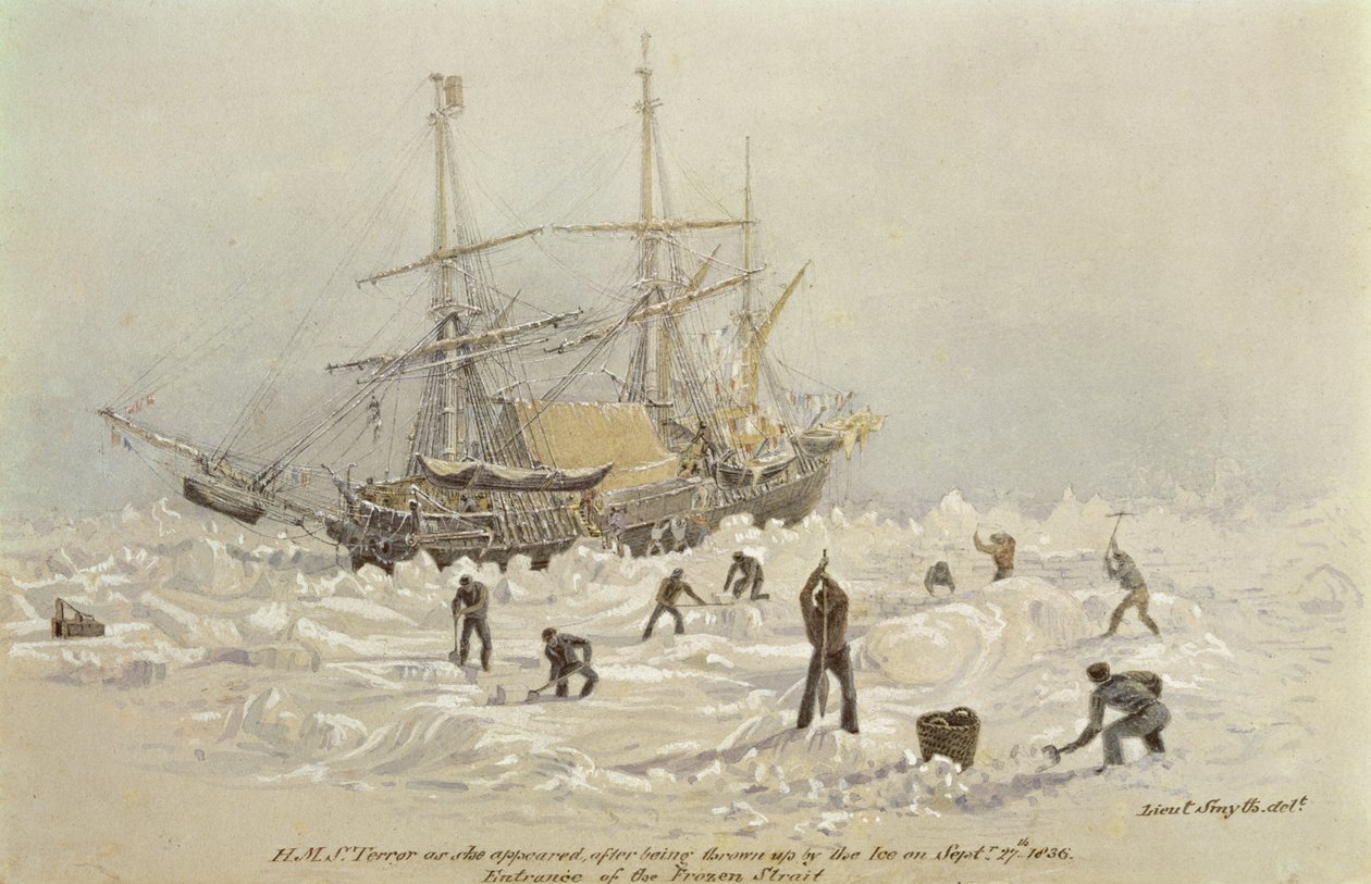 Incidents on a Trading Journey: HMS Terror as she Appeared After Being Thrown Up by the Ice in Frozen Channel by Lieutenant Smyth