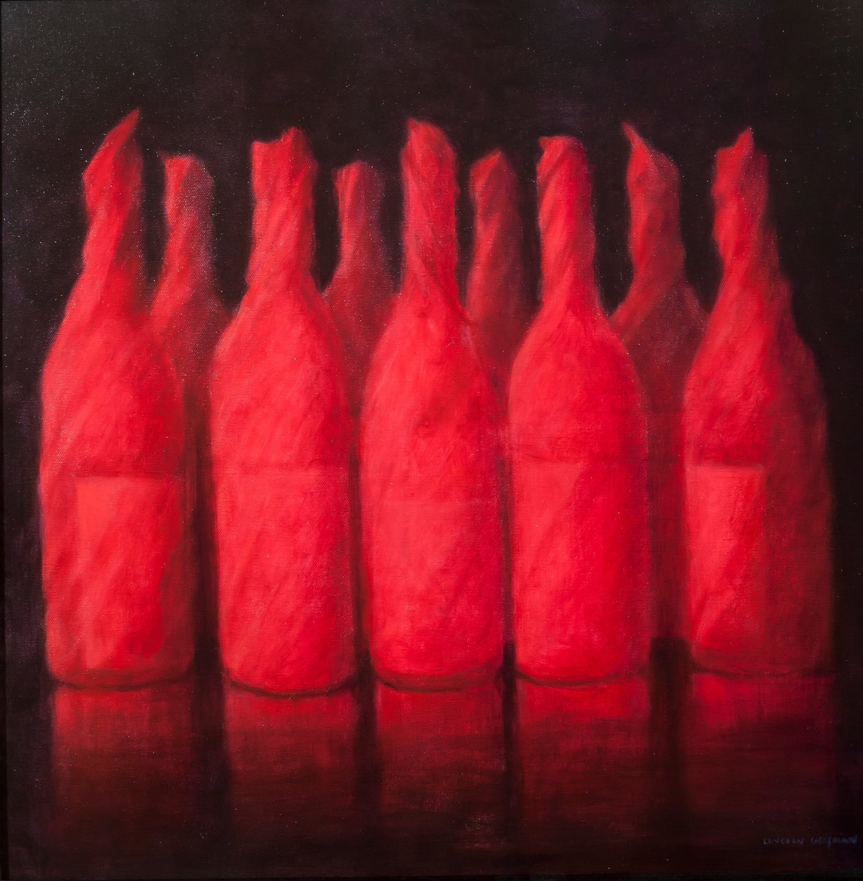 Red wrapped wine by Lincoln Seligman