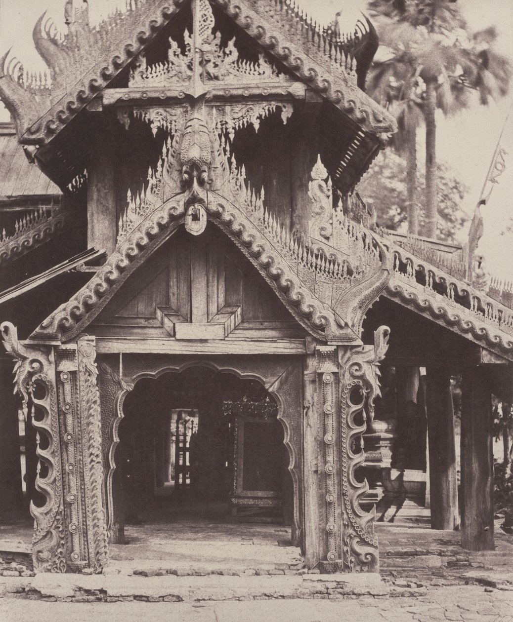 Pugahm Myo: Carved Doorway in Courtyard of Shwe Zeegong Pagoda, August 20-24 or October 23 by Linnaeus Tripe